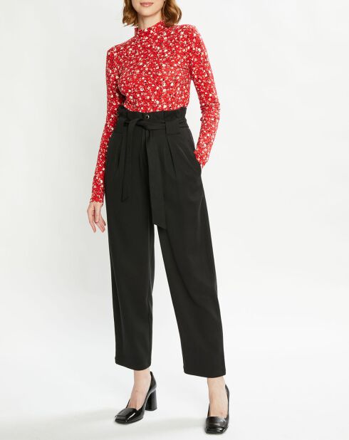 Top col montant imprimé floral rouge