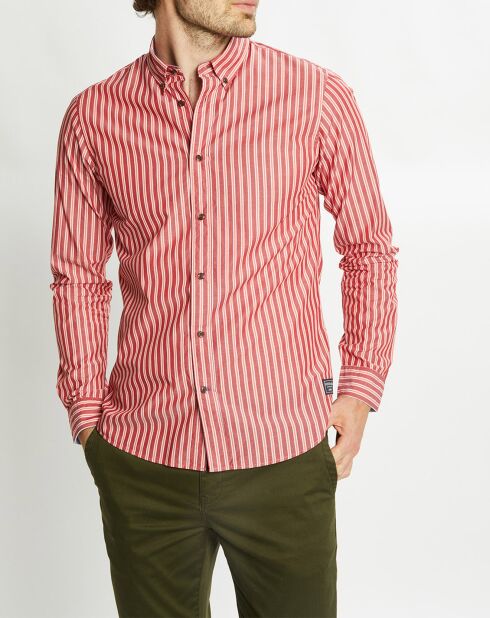 Chemise Slim Fit 100% Coton Bio en Popeline rayée bordeaux