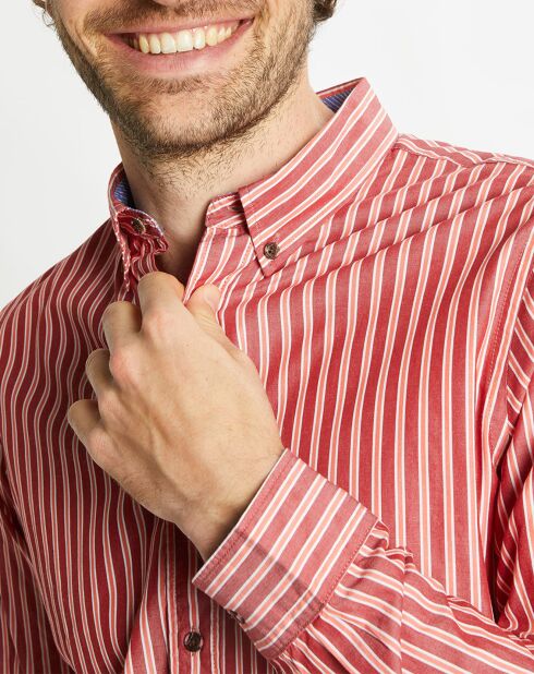 Chemise Slim Fit 100% Coton Bio en Popeline rayée bordeaux