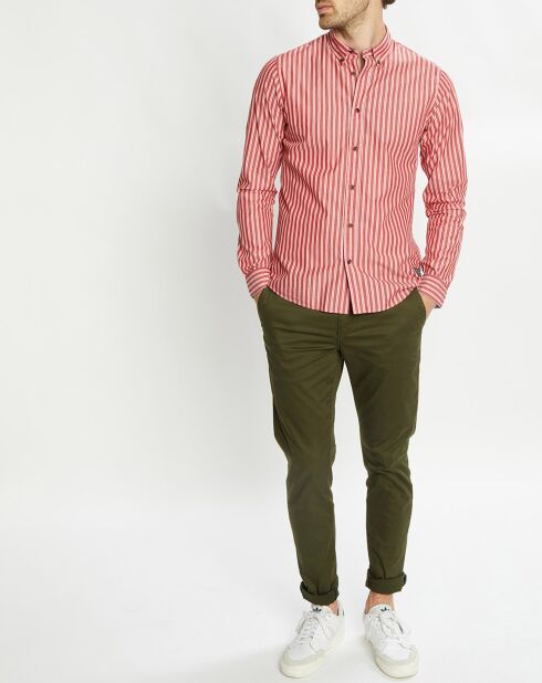 Chemise Slim Fit 100% Coton Bio en Popeline rayée bordeaux