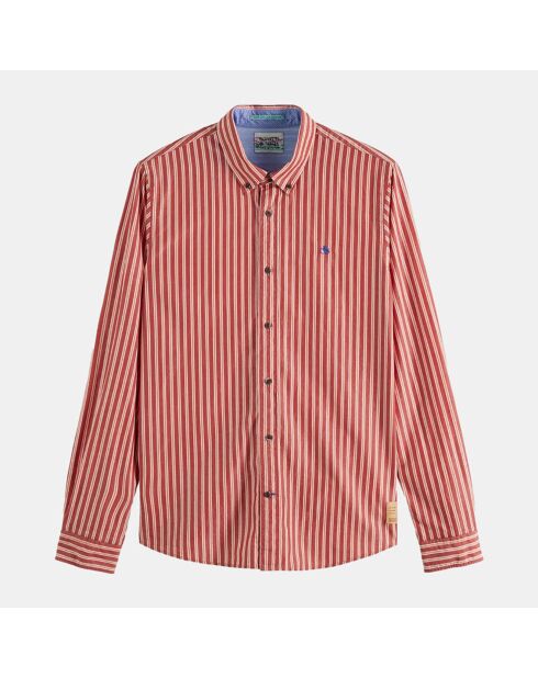 Chemise Slim Fit 100% Coton Bio en Popeline rayée bordeaux
