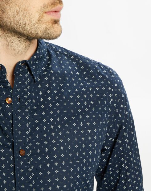 Chemise Slim Fit en Popeline imprimée bleu marine