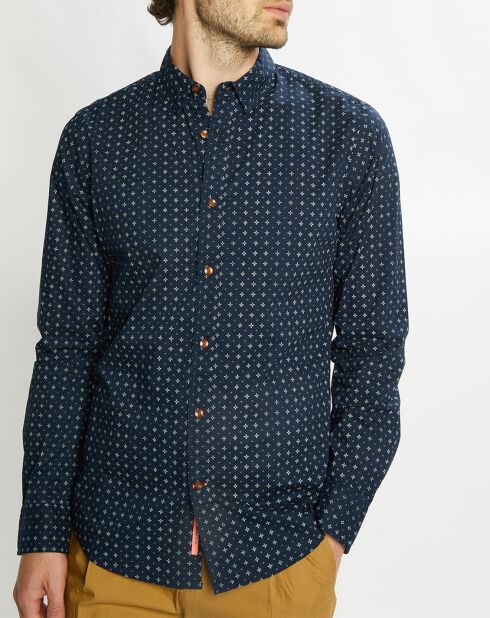 Chemise Slim Fit en Popeline imprimée bleu marine