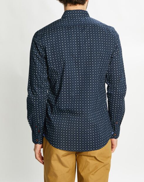 Chemise Slim Fit en Popeline imprimée bleu marine
