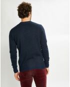 Pull en Laine mélangée col rond chiné bleu marine