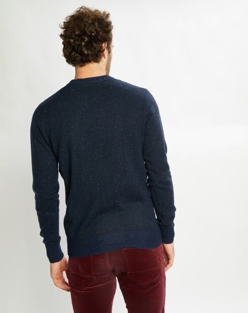 Pull en Laine mélangée col rond chiné bleu marine