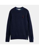 Pull en Laine mélangée col rond chiné bleu marine