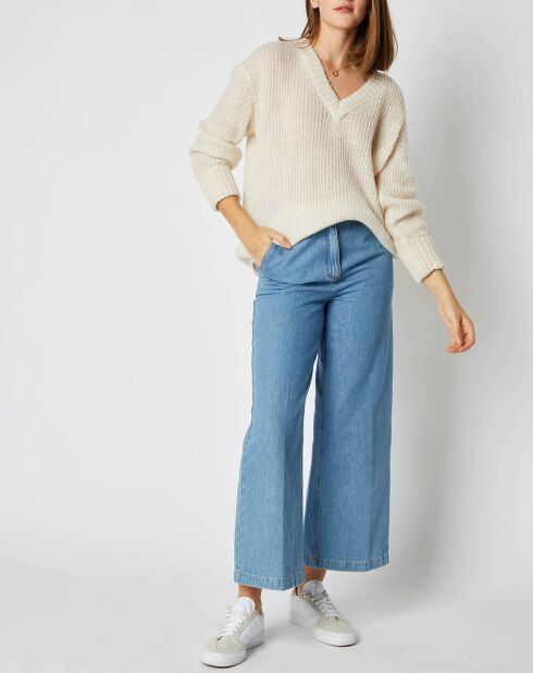 Pull en Maille mélangée Leena Col V écru