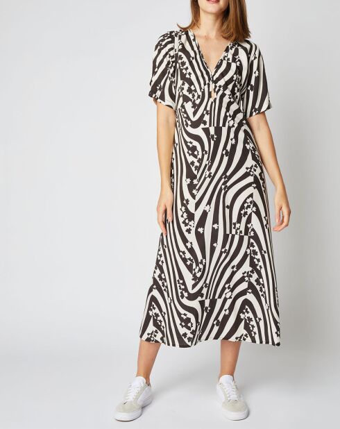 Robe mi-longue Zoé à motifs noir/blanc