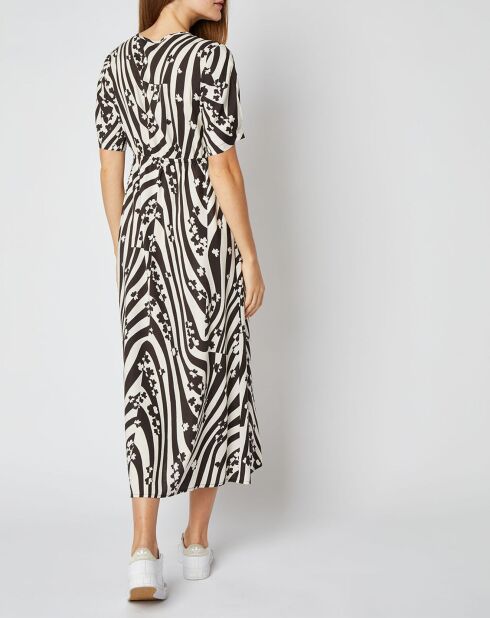 Robe mi-longue Zoé à motifs noir/blanc