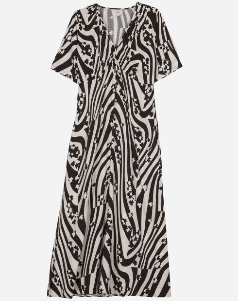 Robe mi-longue Zoé à motifs noir/blanc