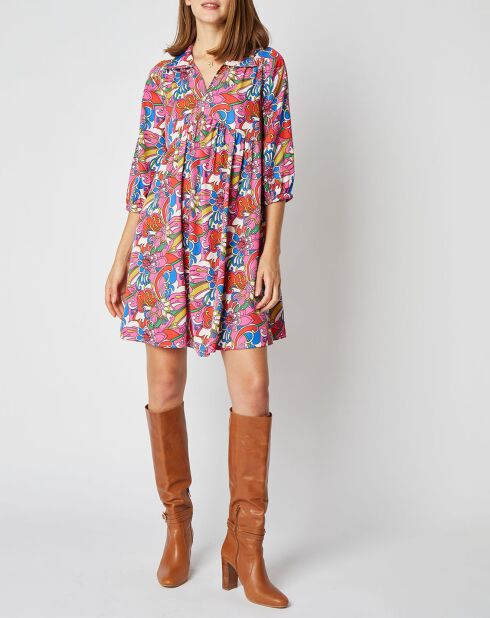 Marina kurzes Kleid mit rosa/mehrfarbigen Mustern