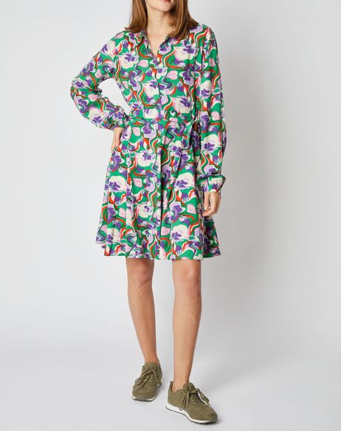 Robe chemise courte Thelma à motifs vert/multicolore