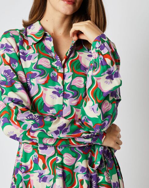 Robe chemise courte Thelma à motifs vert/multicolore
