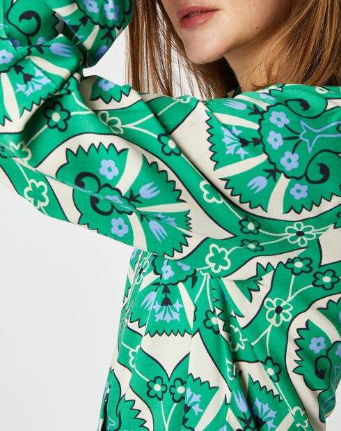 Robe chemise courte Thelma à motifs vert/écru