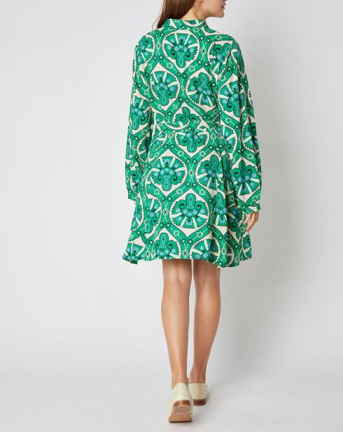 Robe chemise courte Thelma à motifs vert/écru