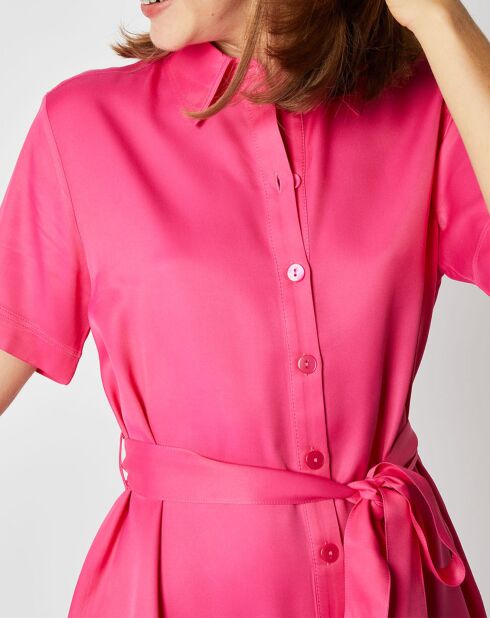 Robe chemise courte Ludivine effet satiné fuchsia