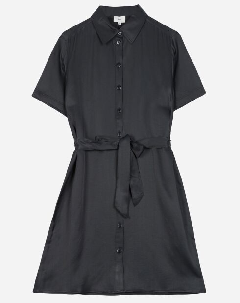 Robe chemise courte Ludivine effet satiné noire