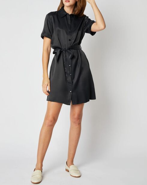 Robe chemise courte Ludivine effet satiné noire