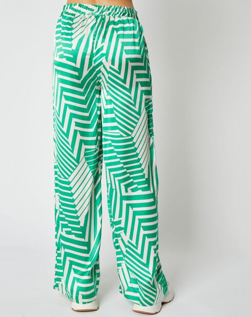 Pantalon fluide Rayane effet satiné à motifs vert