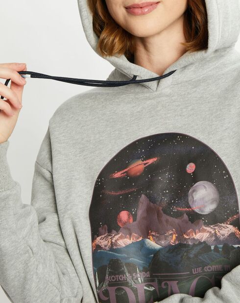 Sweat ample à capuche 100% Coton Bio imprimé gris