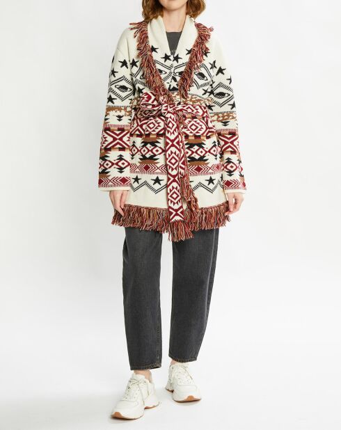 Gilet à franges en Laine mélangée Jacquard multicolore