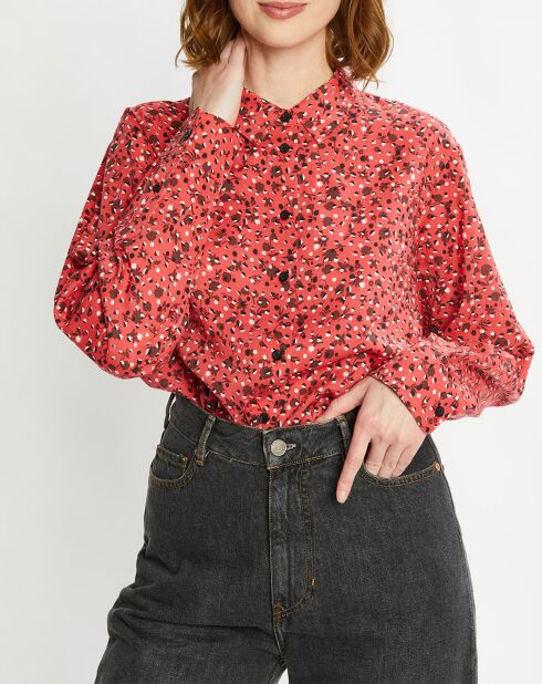 Chemise Oversize en Coton Bio mélangé imprimée rouge