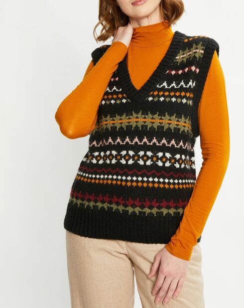 Pull sans manches col V multicolore