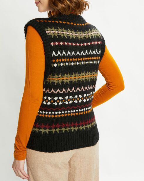 Pull sans manches col V multicolore