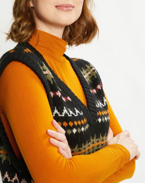 Pull sans manches col V multicolore