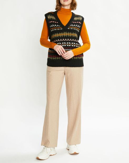 Pull sans manches col V multicolore