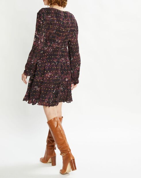 Robe Evasée Lurex col V noir/rose