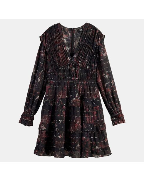 Robe Evasée Lurex col V noir/rose