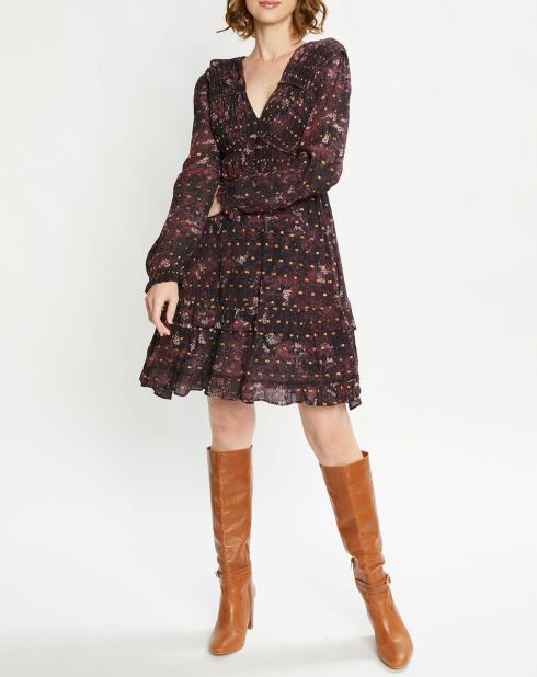 Robe Evasée Lurex col V noir/rose