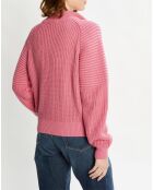 Pull col zippé en Coton Bio mélangé rose