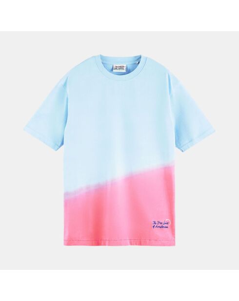 T-Shirt Ample 100% Coton Bio Tie & Dye bleu/rose