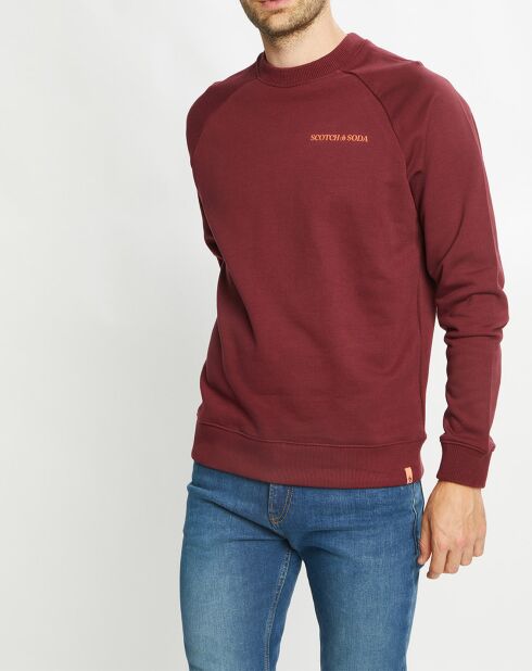 Sweat 100% Coton Bio col rond Logo Poitrine bordeaux