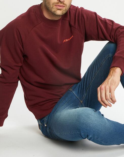 Sweat 100% Coton Bio col rond Logo Poitrine bordeaux