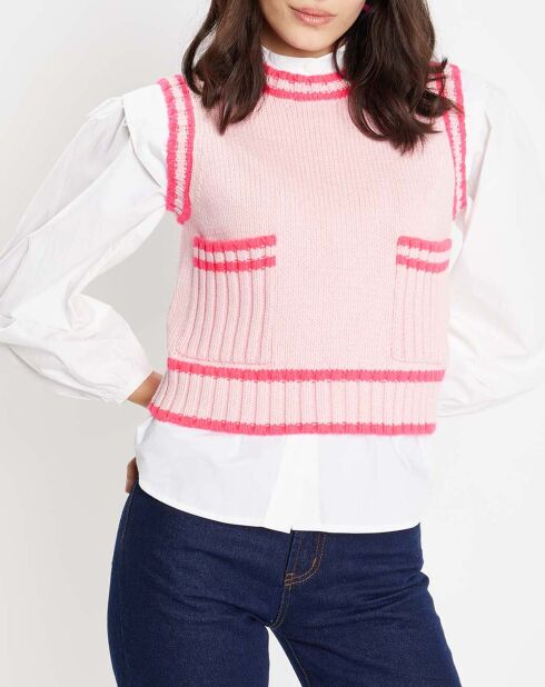 Pull sans manches en Laine mélangée Mouline rose