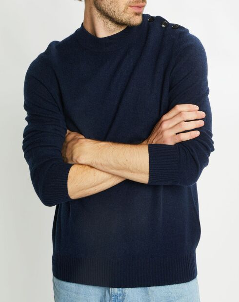 Pull en Cachemire & Laine Mesailor col rond bleu marine