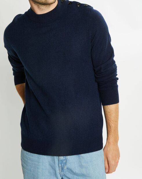 Pull en Cachemire & Laine Mesailor col rond bleu marine