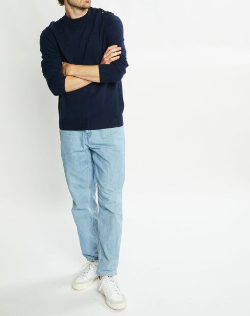 Pull en Cachemire & Laine Mesailor col rond bleu marine