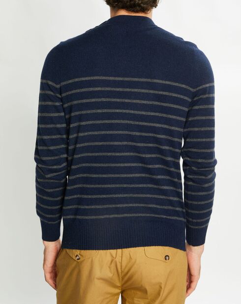 Pull en Cachemire & Laine Memarino rayé col rond bleu marine