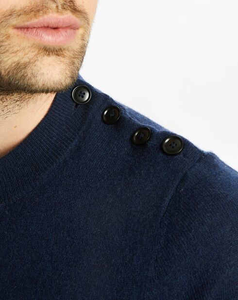 Pull en Cachemire & Laine Memarino rayé col rond bleu marine