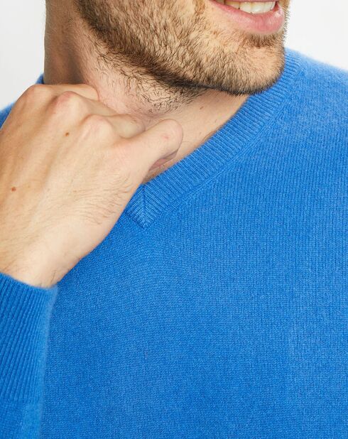 Pull 100% Cachemire Nachve col V bleu