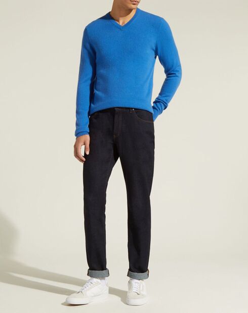 Pull 100% Cachemire Nachve col V bleu