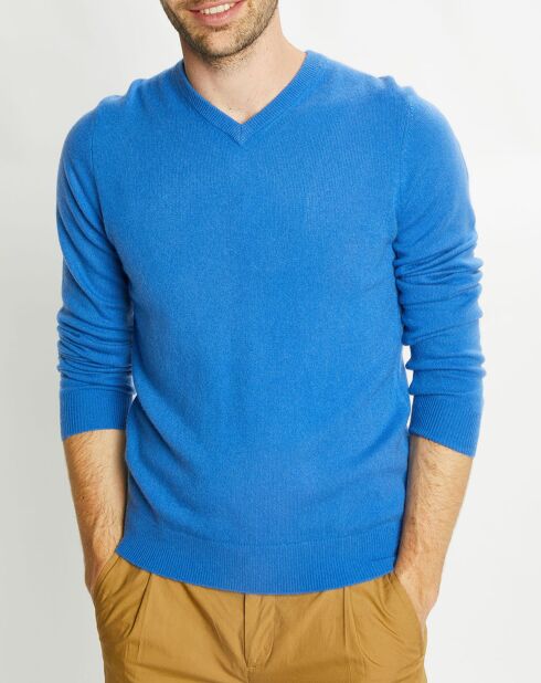 Pull 100% Cachemire Nachve col V bleu