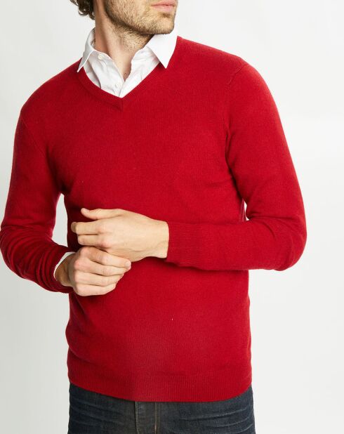 Pull 100% Cachemire Nachve col V rose foncé