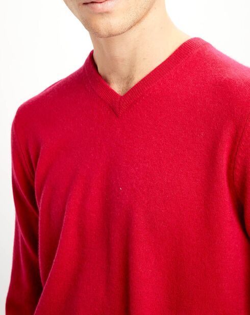 Pull 100% Cachemire Nachve col V rouge clair