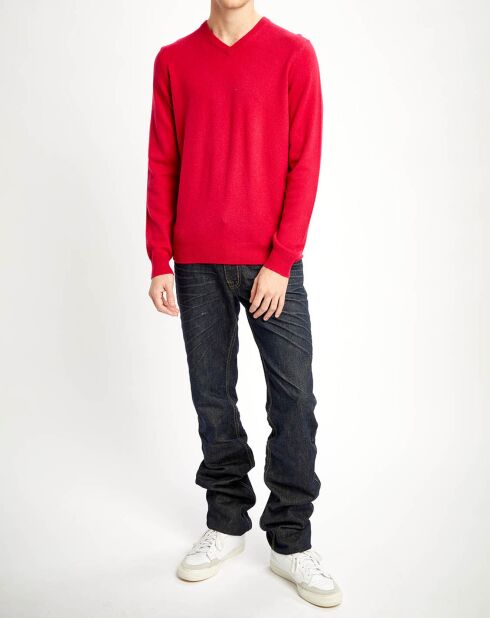 Pull 100% Cachemire Nachve col V rouge clair